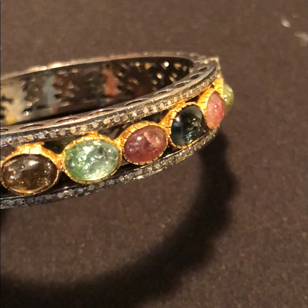 Bangle bracelet w diamonds and stones. - Picture 5 of 9